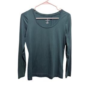Lands' End Deep Green Long Sleeve Shaped T Shirt Cotton Blend Sz S (6-8)